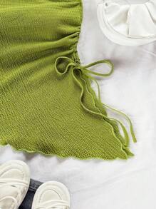 Soleia 女士夏季度假米色针织提花纹理单肩修身下摆开衩抽绳褶饰吊带背心，适合派对、约会、情人节、复活节、狂欢节、下午茶、海滩、游轮、城市度假 - 綠色 - 查看 5