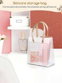 5/10pcs Reusable Frosted Clear Plastic Gift Bags With Brown Straw Handles Party Favor Bags For Birthday Wedding Valentine's Mother's Day Graduation Party Decorations - Clear - View 4