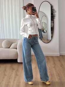 CovetEZ Áo khoác nữ đơn giản, màu trơn, có khóa kéo, dáng ôm, thích hợp đi làm, phù hợp với mọi dịp, quần áo nữ, trang phục đi học thập niên 2000, phong cách đồng quê, quần áo vintage nữ, phong cách "giàu có cổ điển", áo kiểu công sở, áo dự tiệc tối, áo hẹn hò mùa thu/đông. - Màu Khaki - Xem 5