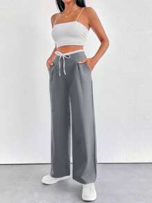 EURMUSE Pantalón de confort negro y blanco para mujer de talla pequeña - Gris Claro - Ver 7