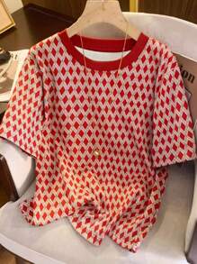 SHEIN Women's Full Print T-Shirt, Comfortable And Casual, Spring/Summer