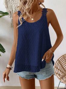 EMERY ROSE Women's Summer Vacation Casual Solid Color Textured Tank Top - Navy Blue - View 3