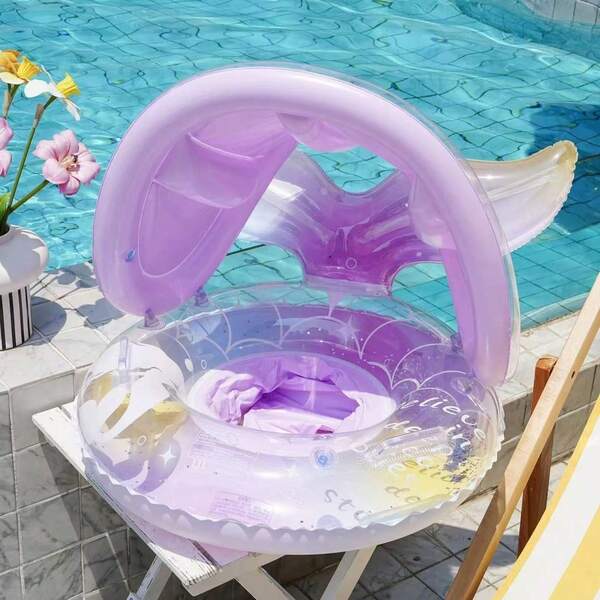 Zazumi 1pc Starry Sky Pattern Purple Fish Tail Model Children's Swimming Ring With Canopy