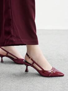 CUCCOO BIZCHIC Giày cao gót hở mũi màu đỏ tía, quai sau thời trang nữ, giày mule gót trung bình đi tiệc/đi làm - Màu Đỏ Sâu - Xem 3