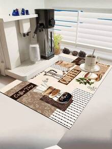 SHEIN 1件装咖啡机吸水沥水垫，台面餐具晾干垫，硅藻土厨房垫，咖啡印花晾干垫，可水洗防滑沥水垫 - 彩色 - 查看 7