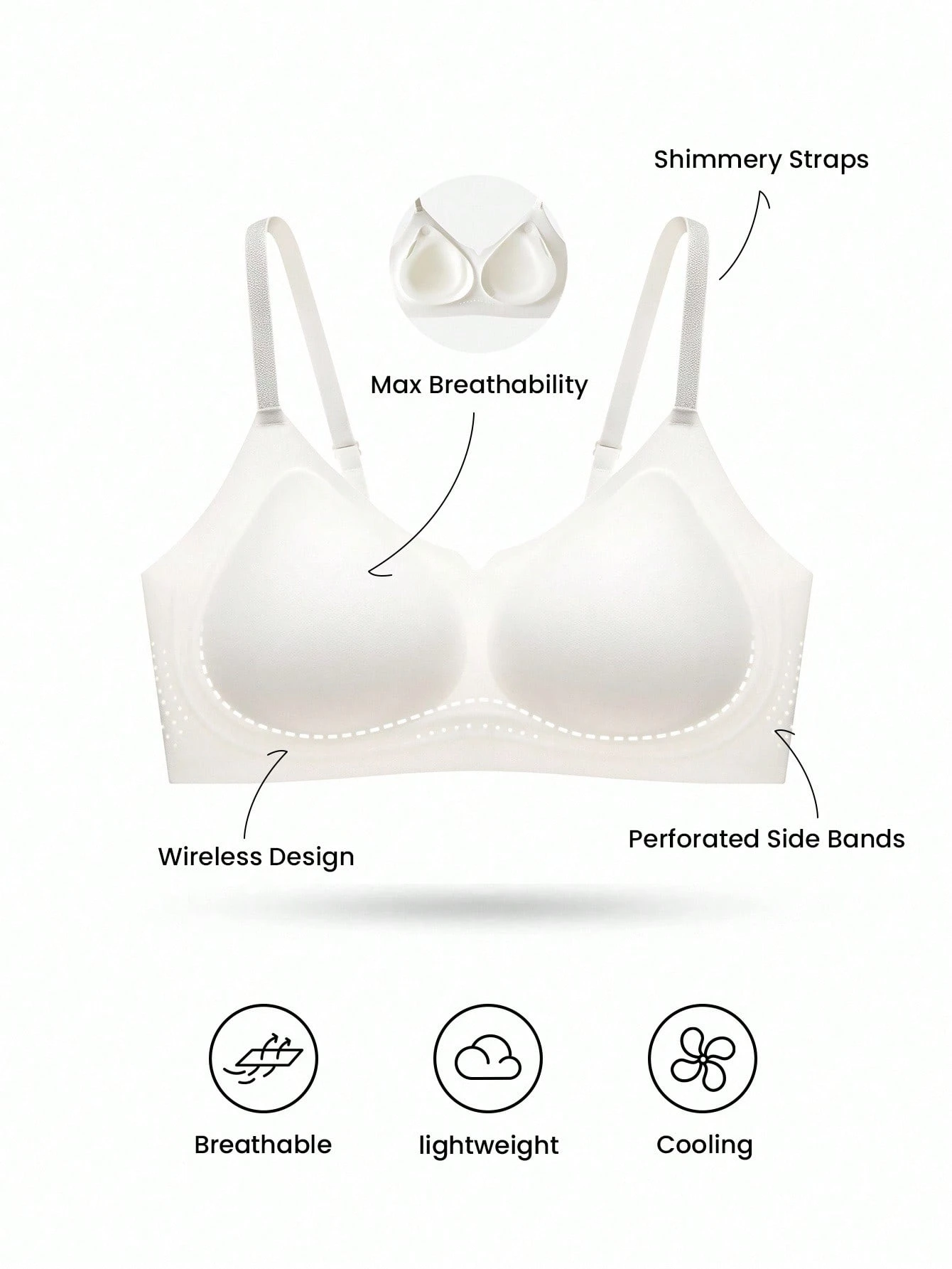 Sujetador sin costuras, transpirable y sin costuras Dream Curve Air Wireless, con escote profundo y sin marcas, en color blanco, ligero y pegajoso, talla básica. También adecuado para adolescentes, jóvenes y niñas