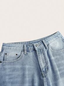 SHEIN Unity 女士休闲水洗牛仔短裤，夏季 - 淺色水洗藍 - 查看 3