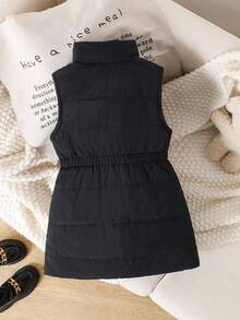 Elladie kids 女童休闲百搭黑色加厚棉背心，拉链口袋，腰部收紧，新款秋冬夹克 - 黑色 - 查看 2