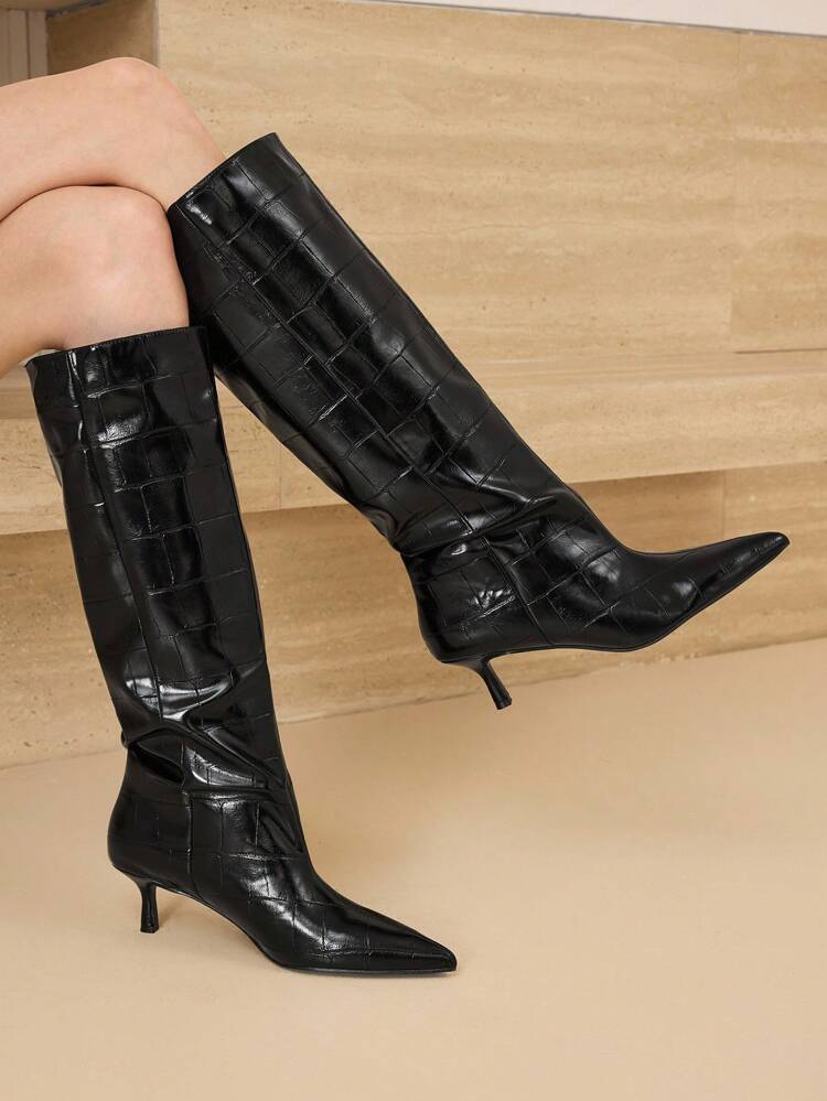 CROCODILE PATTERN THIGH HIGH KNEE-HIGH HIGH HEEL BOOTS FOR CHRISTMAS