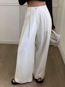 DAZY Women's Loose Linen Wide Leg Pants, Casual Trousers For Autumn - Beige - View 3