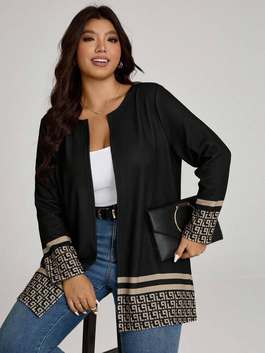 SHEIN LUNE Chaqueta ligera de talla grande para mujer con estampado geométrico minimalista y casual