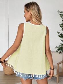 EMERY ROSE Top de tirantes con flecos y rayas para mujer, ideal para vacaciones