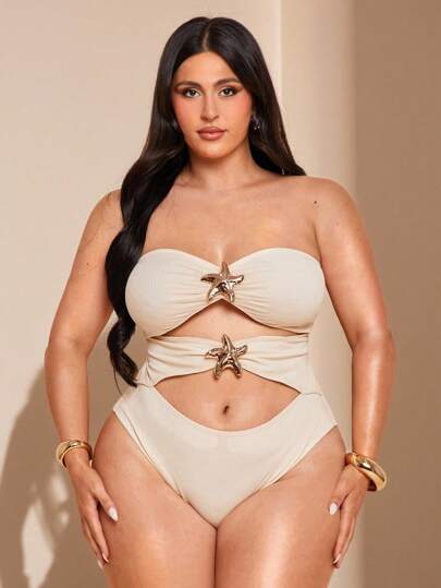 SHEIN BAE 大码女式海星金属装饰紧身衣，春夏