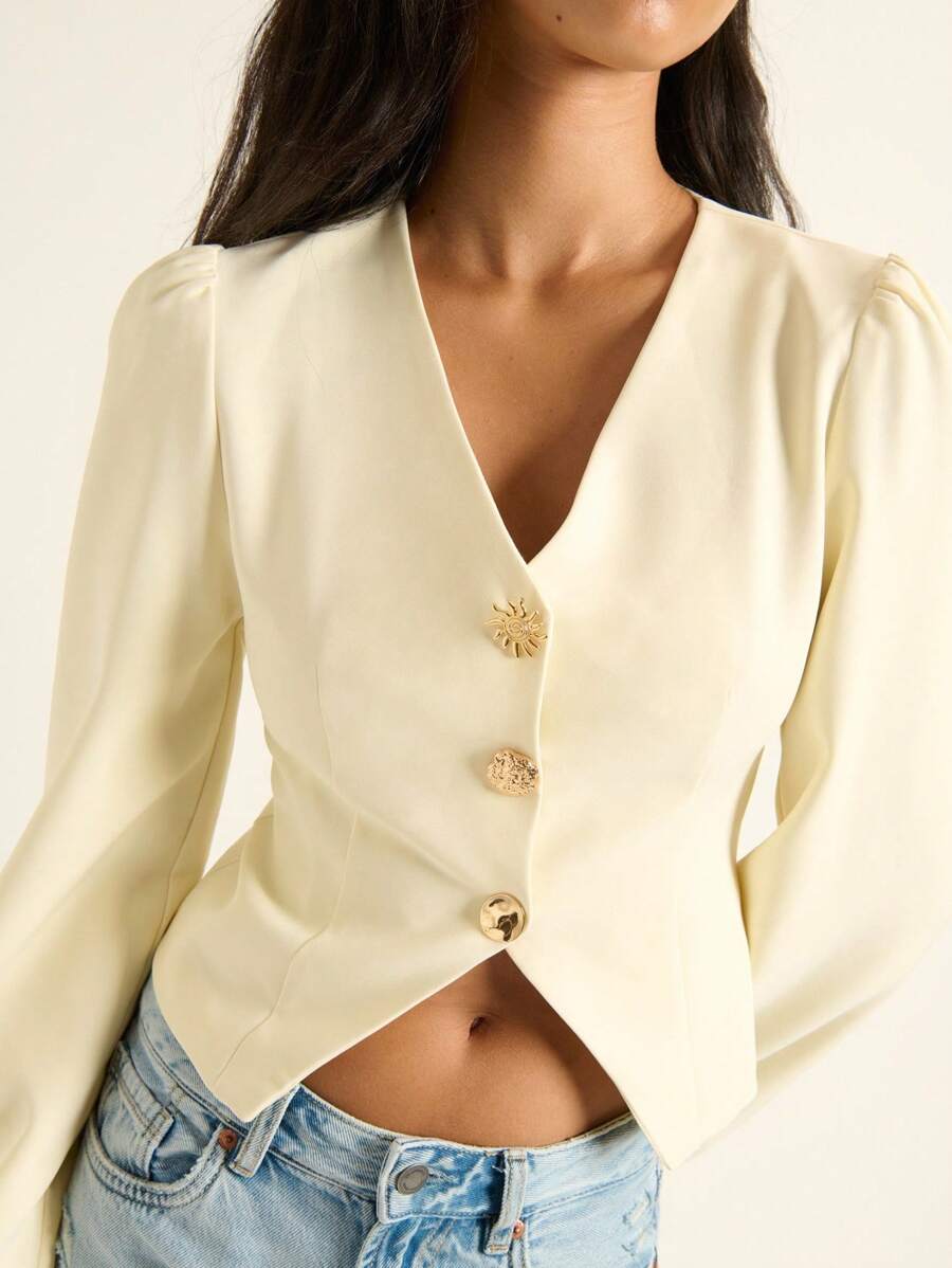 Nöista Elegant Cream White Autumn Jacket For Tea Party,Chic Business Casual Vintage Button Flattering Fit Office Teacher Stylish Winter Layer For Fall - White - View 1