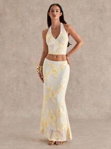 Glamine 2 Stücke romantisches Urlaubsset aus Jacquard-Trägertop und -Rock