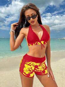Swim Lushoire Bộ đồ bơi họa tiết hoa dành cho nữ, họa tiết ngẫu nhiên, đi nghỉ và đi biển - Nhiều màu - Xem 5