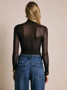 Poéselle Bộ đồ liền thân lưới màu trơn gợi cảm dành cho nữ - màu đen - Xem 2