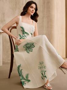 Anewsta 女士优雅花卉印花细肩带连衣裙 - 綠色 - 查看 7