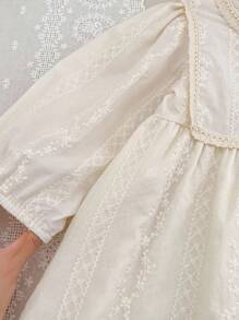 SHEIN L012 Spring & Autumn New Embroidered Round Neck Long Sleeve Simple Girls Dress - Apricot - View 4