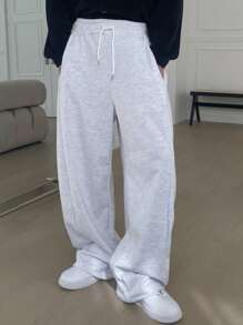DAZY Men's Loose Fit Drawstring Waist Fleece Sweatpants, Light Grey, Autumn/Winter - Light Grey - View 3