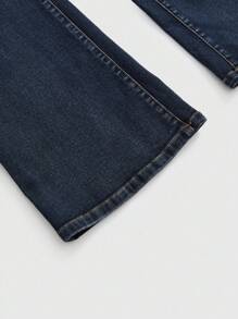 ROMWE Fairycore 复古 Y2K 性感做旧低腰喇叭牛仔裤，蝴蝶和骷髅刺绣，女款 - 藍色 - 查看 3