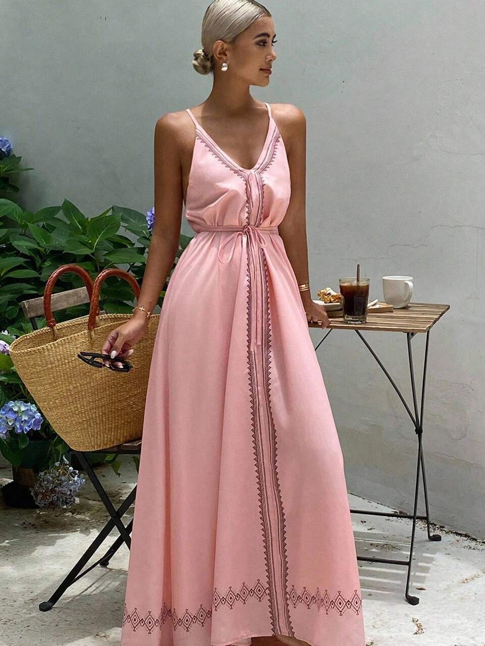 Backless Halter Tie Up Beach Vacation Dress Maxi Dress Cruise Outfit For Women Boho