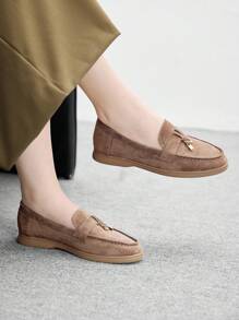 CUCCOO BIZCHIC 女士时尚驼色绒面革舒适休闲乐福鞋，适合通勤、户外、购物、工作、日常穿着