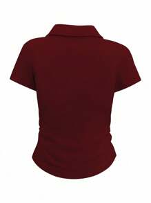 INAWLY Plus Size T-Shirt, Crop Top For Plus Size Women, Fashionable Spring Tops - Burgundy - View 2
