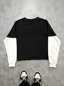 Manfinity Dauomo 男式数字火焰印花撞色圆领长袖T恤 - 黑與白 - 查看 2