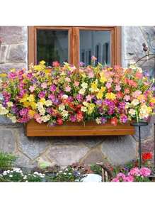 1/5 件混色黄花-白色、橙色、莲花、紫色人造花叶仿真植物，适用于婚礼装饰、订婚装饰、塑料花和绿植，适用于室内外墙壁拱门装饰、春夏装饰、情人节人造植物、塑料花、餐桌摆件 - 彩色 - 查看 2