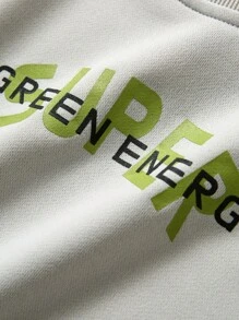 JNSQ 返校户外休闲运动连帽衫和背心，儿童圆领套头衫趣味字母印花户外休闲运动运动衫 - 卡其色 - 查看 4