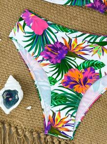 SHEIN 2pcs/Set New Multicolor Small Ditsy Floral Side High Cut Bikini Swimsuit, Spaghetti Strap Beach Vacation Women Swimwear For Summer