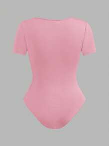 SHEIN EZwear 3 Stücke/Set Schwarz, Pink, Weiß Quadratischer Ausschnitt T-Shirt Romper, geeignet für den Sommer