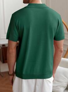 Manfinity Homme Men's Summer Casual Striped Patchwork Knit Top Men Green Knitted Polo Men Summer Polo Shirt - Dark Green - View 2