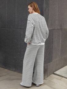 Maija 女士系带前口袋条纹简约休闲运动裤，日常穿着，节日