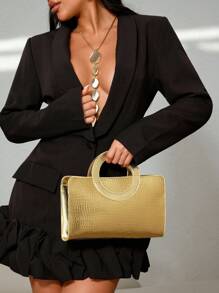 CUCCOO SZL Bolsa Quadrada de Anel Superior com Estampa Metalizada de Crocodilo, Casual Elegante, Perfeita para Escritório, Faculdade, Trabalho, Negócios, Transporte, Ar Livre, Viagens, Passeios, Estilo Punk e de Rua, Ideal para Adolescentes, Mulheres, Estudantes Universitários, Iniciantes e Trabalhadores de Colarinho Branco - Dourado - Visão 5