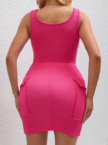 INAWLY Women's Sleeveless Solid Color Bodycon Mini Dress, Simple & Fashionable - Pink - View 2