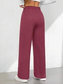 SHEIN PETITE Quần Capri ống rộng họa tiết thoải mái mùa hè - Bụi hồng - Xem 2