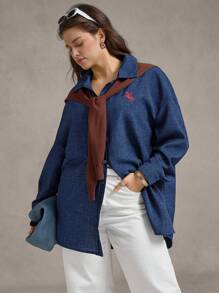Zelara Soft Navy Blue Plus Size Blouse With Regular Fit And Collar Neckline Button Up Blouse Women Teacher For Women Homecoming,Fall For Women Blue Blouse Women Western Blouse Women Plus Size Button Down Blouse Work/Office - Navy Blue - View 10