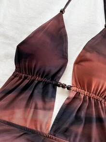 Soleia 大码女式度假复古扎染抽象印花深 V 领口系带迷你连衣裙，性感时尚夏季服装，适合派对、约会、下午茶、海滩 - 彩色 - 查看 6