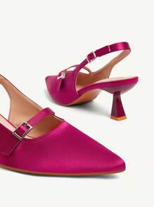 CUCCOO CHICEST Women's Pointed Toe Cutout Buckle Strap Mid Heel Pumps, Elegant Commuter Minimalist Purple-Red Slip-On High Heels, Suitable For Work, Date, Afternoon Tea, Christmas, Thanksgiving - Burgundy - View 11