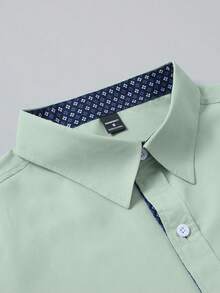 Manfinity Mode Men's Casual Business Geometric Pattern Patchwork Long Sleeve Mint Green Flannel Dress Shirt Business Casual Fashion Luxury Shirt, Fall - Mint Green - View 6