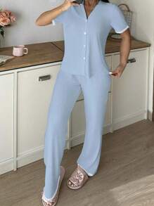 SHEIN 2pcs Women Casual Contrast Color Loungewear Set Outfit - Multicolor - View 3