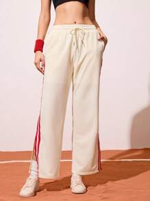 CourtClass 女式休闲每日评论家侧开衩抽绳腰运动裤 - 米色 - 查看 3