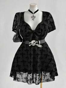 Flirla 加上万圣节朋克风格十字印花哥特迷你连衣裙