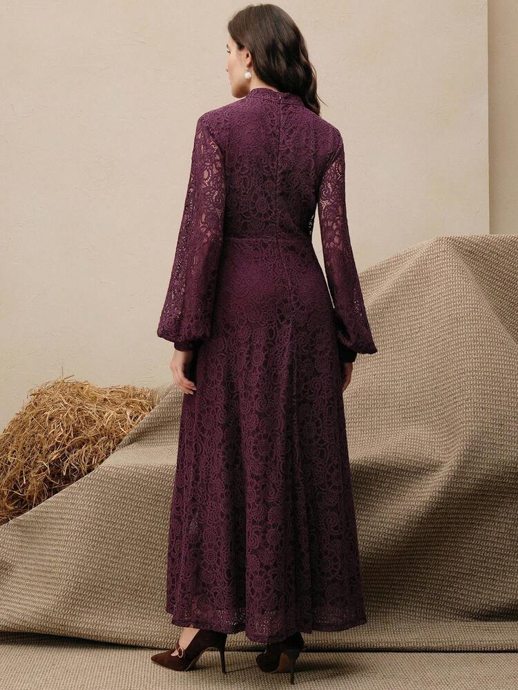 Women's Long Sleeve Lace Burgundy Dress Maxi Women Outfit