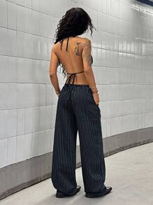 StreetHx 2件套女士休闲纯色上衣和裤子套装 - 藏蓝色 - 查看 2