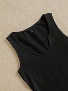 SHEIN EZwear 女士黑色宽肩带无袖深V领中长连衣裙，适合夏季 - 黑色 - 查看 3