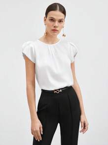 SHEIN BIZwear Women's Solid Color Round Neck Short Sleeve Shirt