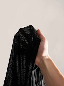 SHEIN ICON Plus Size Long Sleeve Sheer Tie Front Cardigan And Multi-Layer Lace Shorts Set,Fall Clothes For Women - Black - View 8